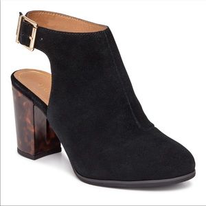Vionic womens Percy Lacey black suede tortoise ankle strap heels